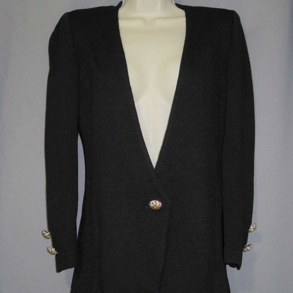 St. John Basics Women's Black Knit Crystal Button